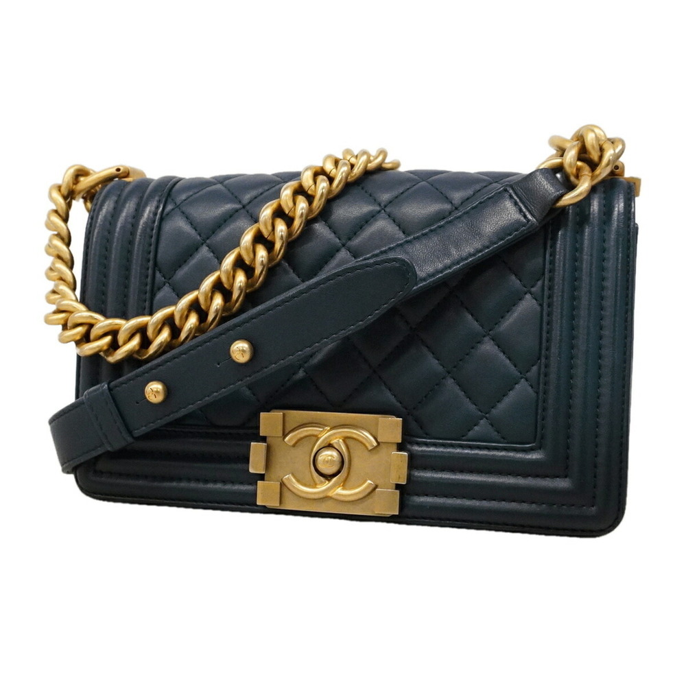 Chanel Boy Chain Shoulder Bag, Lambskin, Navy, Women's